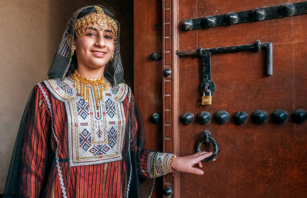 Portrait beside a traditional doorway