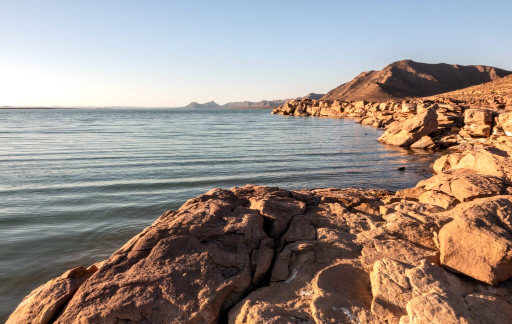 Rocky coast and calm blue water