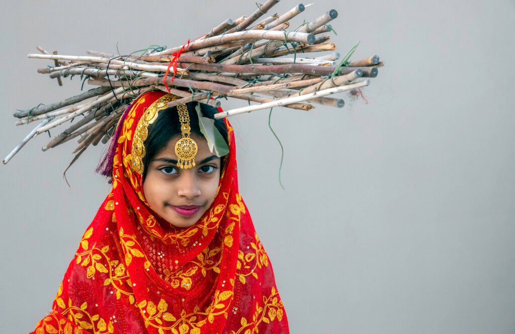 Child portrait in colorful ceremonial clothing