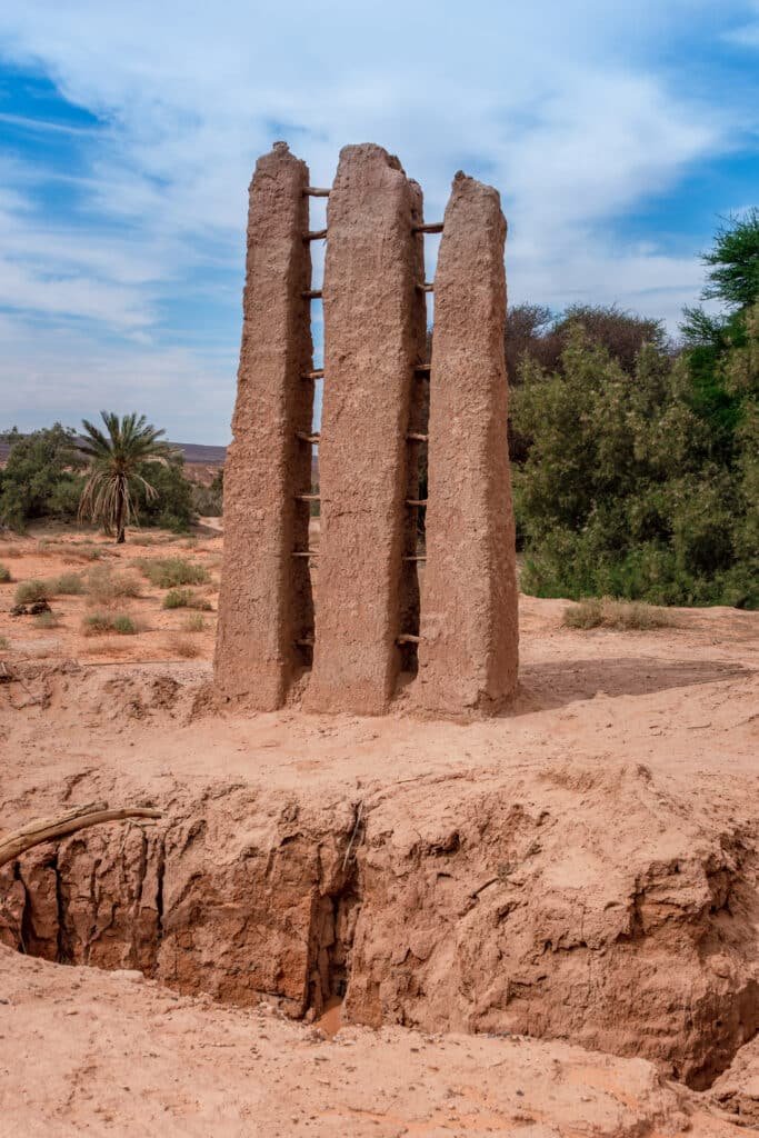 Historic desert towers and earthen walls